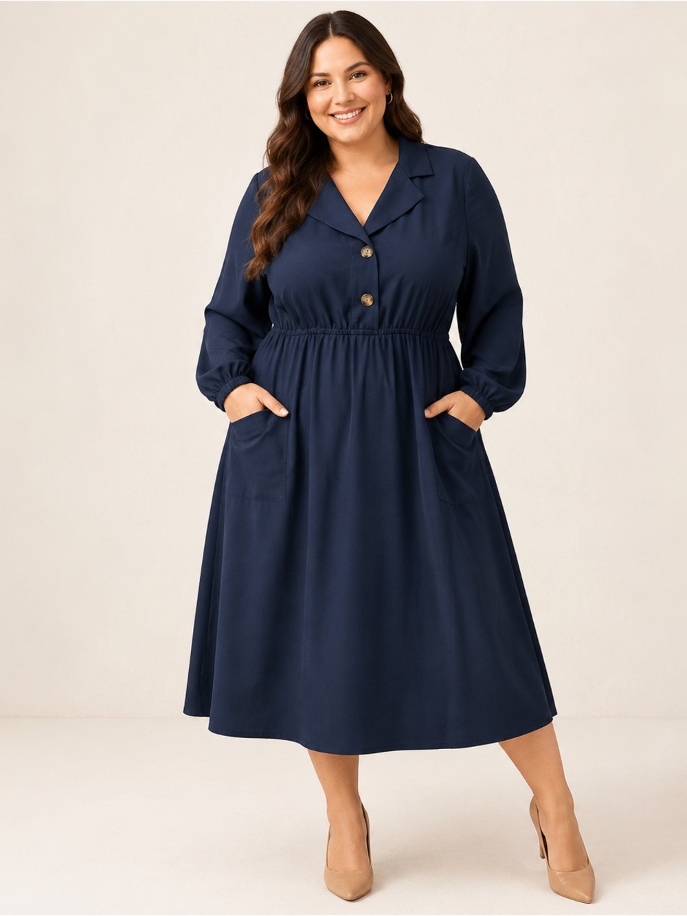 BloomChic Navy Blue Midi Shirt Dress Plus Size 18-20 NWT Long Sleeve Pockets